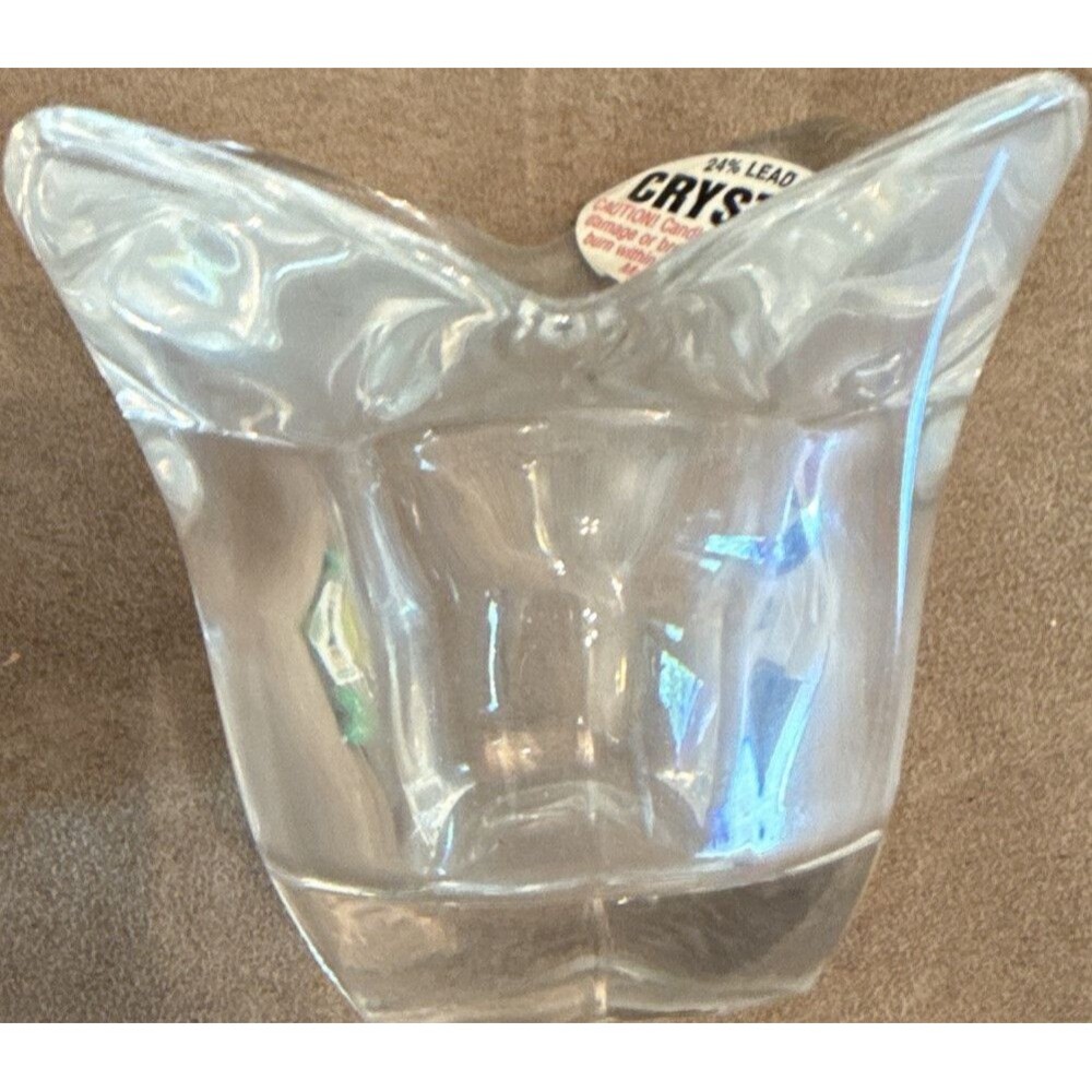 Clear Crystal Votive Candle Holder Decorative Glossy 4" Wide Made in USA